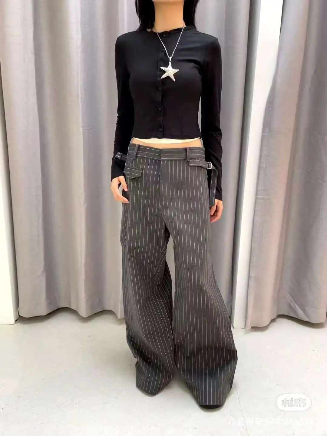 Loose silhouette striped suit pants women Y2K side three-dimensional pleated casual wide-leg pants 2025 spring new