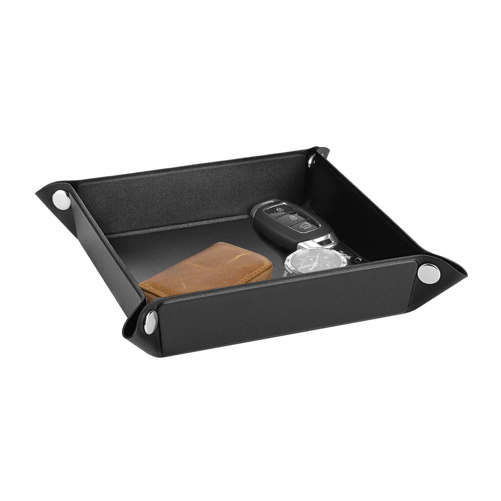 Valet Tray PU Leather Tray Catchall Tray Men Women Jewelry Key Tray Desk Storage Plate for Key Coin Phone Jewelry Wallet