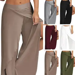 Pantaloni a gamba larga da donna taglie forti pantaloni larghi da ballo Fitness Yoga con spacco vita elastica femminile allenamento Casual abbigliamento estivo solido