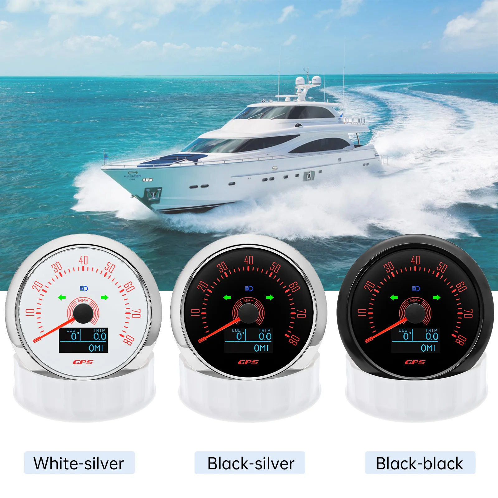 85mm GPS Speedometer 0-80MPH Odometer Gauge Trip ODO COG Speed Meter 7-color Backlight with Antenna for Boat