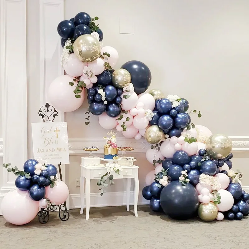 Guirnalda de Globos de color azul marino para bebé, kit de arco de Globos de color rosa, piezas, comunión para hermana, decoraciones para fiesta de cumpleaños, Baby Shower, 111