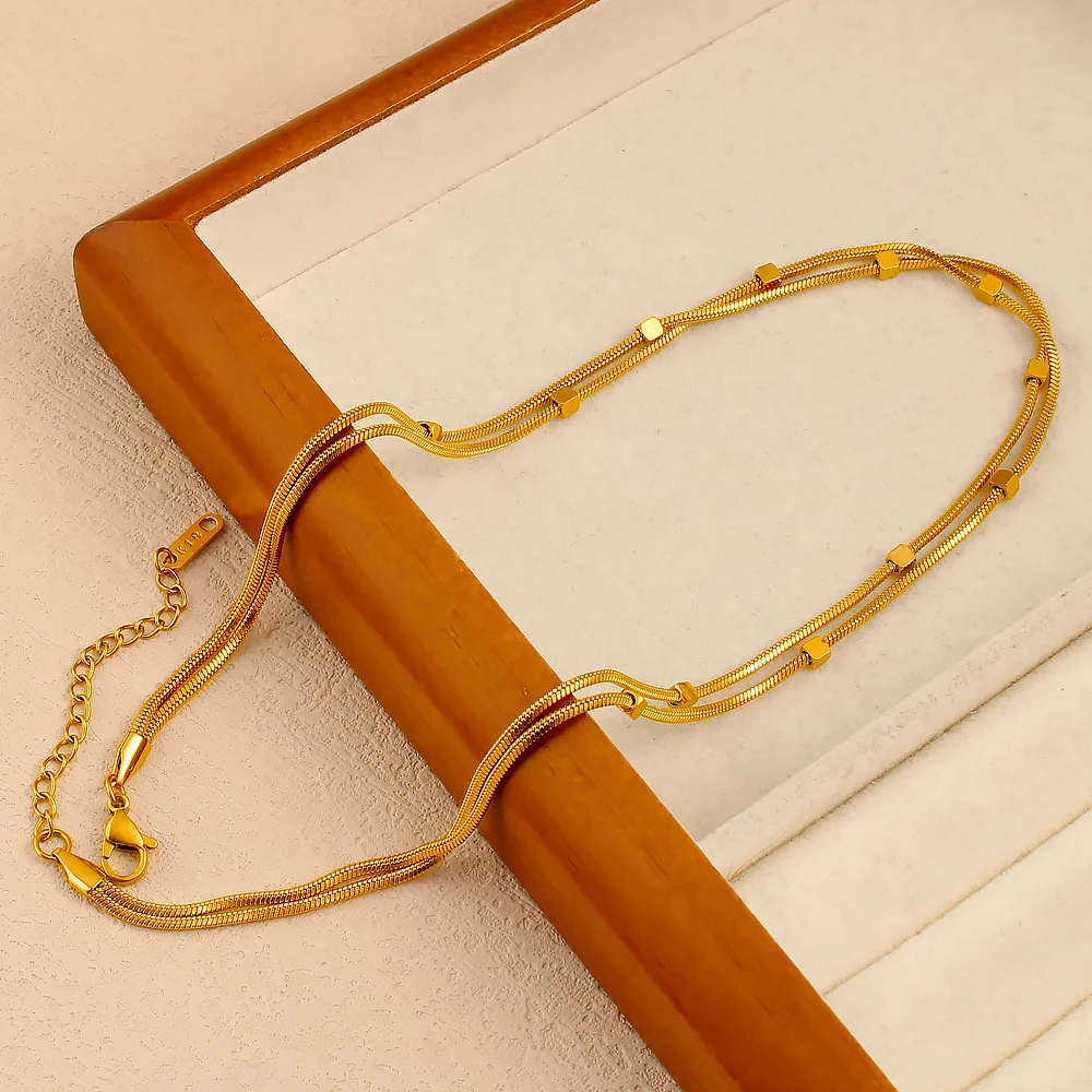 

New 2025 Trending Snake Chain Necklace Doube Layer Link Chain Choker Ladies Necklace Waterproof Jewelry for Women Birthday Gifts