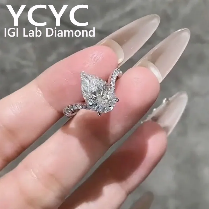 Luxurious Pear Solid 18K White Gold Ring IGI Lab Grown Diamond Ring DEF VS1 -VVS1 Wedding & Engagement Ring Gift