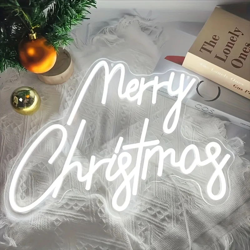 Merry Christmas Neon Sign Dimmable Cold White Neon USB Powered Wall Hanging Decor Bars Bedrooms Cafes Restaurant Decor Neon