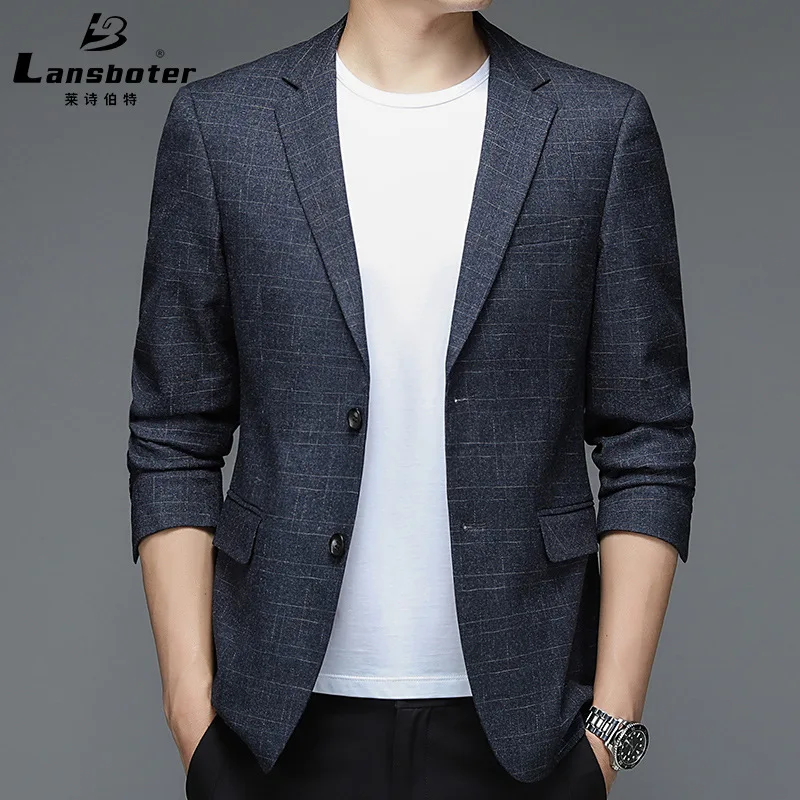 

Lansboter Black Men Suit Spring And Autumn Casual Suit Coat Korean Version Slim Fit Small Suit Jacket