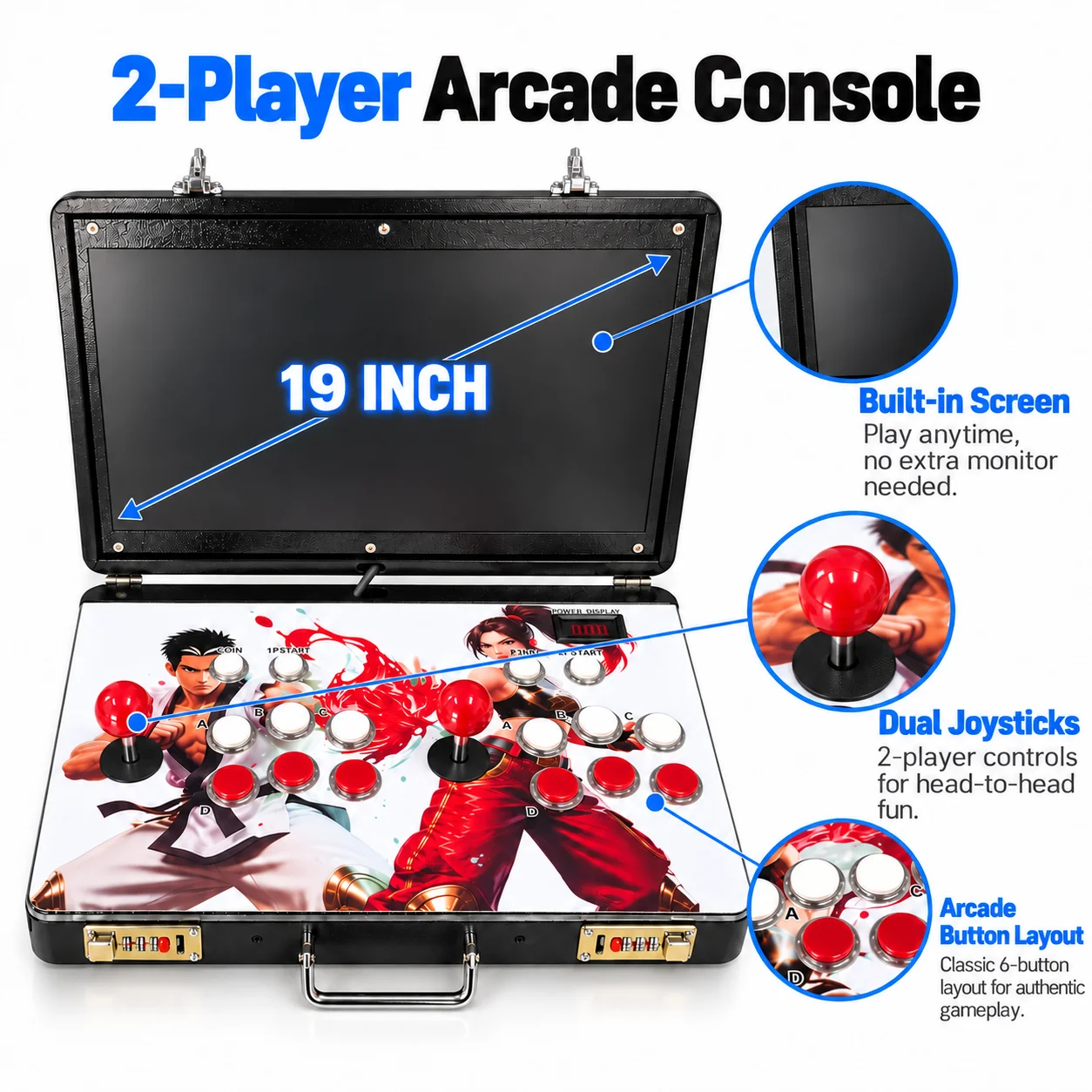 19 Inch 2 Player Pandora Box Arcade Game Machine Folding Portable Console with Dual Joysticks HDMI VGA USB