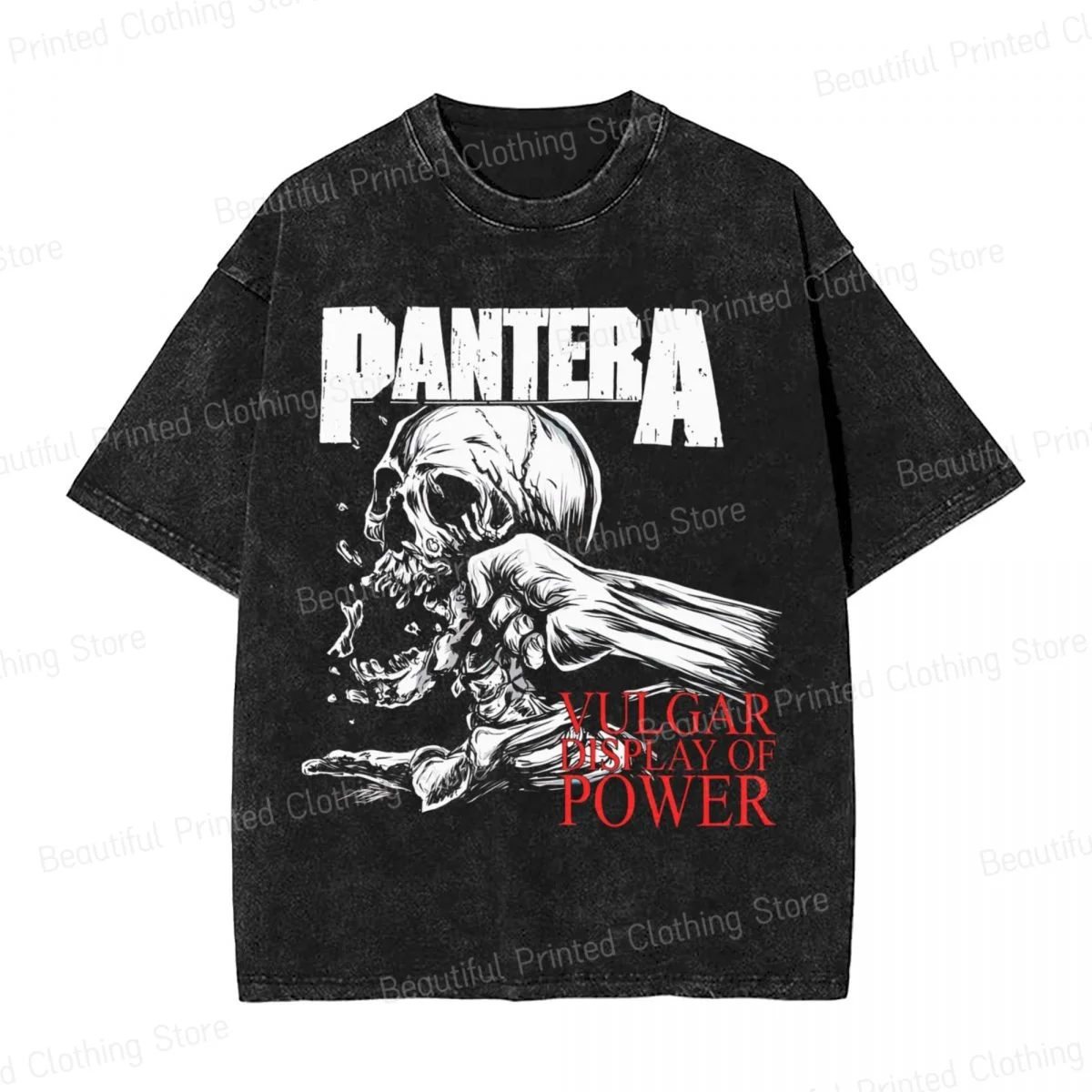 Rock Art Skull 100% Cotton Washed T-shirt Pantera Print Men's Women's T-Shirts Loose Oversized Short Tee