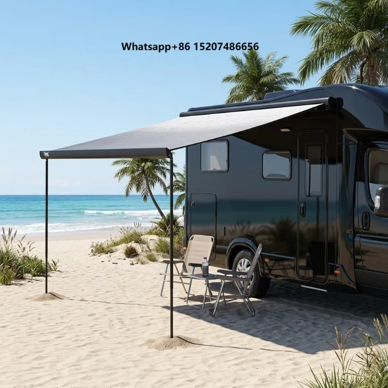 W5500 Manual Motorized Full Cassette Vehicle Side Mounted RV Sunshade Camper Van Motorhome Awning With LED Strip