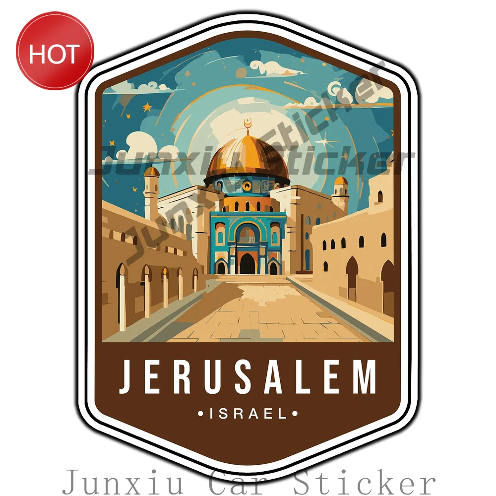 Jerusalem Israel Capital Travel Badge Waterproof PVC Sticker For Car Window And Luggage Heritage Theme Decoration Decal