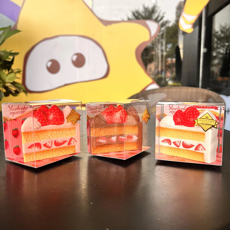Japanese Cute Strawberry Cake PU Soft Slow Rebound Pinch Fidget Realistic Cream Cake Squishy Squeeze Vent Toy Unique Gifts