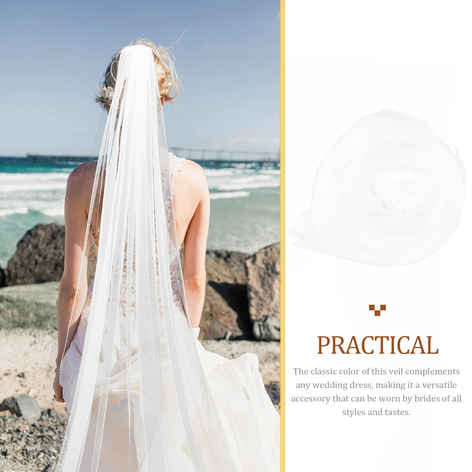 

Long Wedding Veil for Brides White Bridal Veil Soft Polyester Cathedral Style Hair Comb Included Elegant Stylish Comfortable