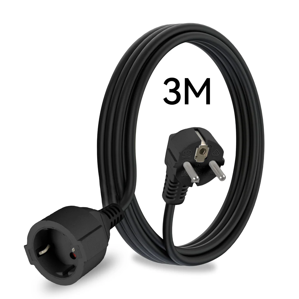 3680W EU-stekker verlengsnoer, platte kop beschermcontact, 16A 250V 1,5mm² kabel, 3M 5M 10M stroomaansluitkabel
