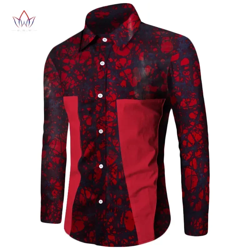 Bintarealwax Plus Size African Shirt for Men Dashiki Long Sleeve African Clothes Patchwork Casual Style Men Shirt WYN350