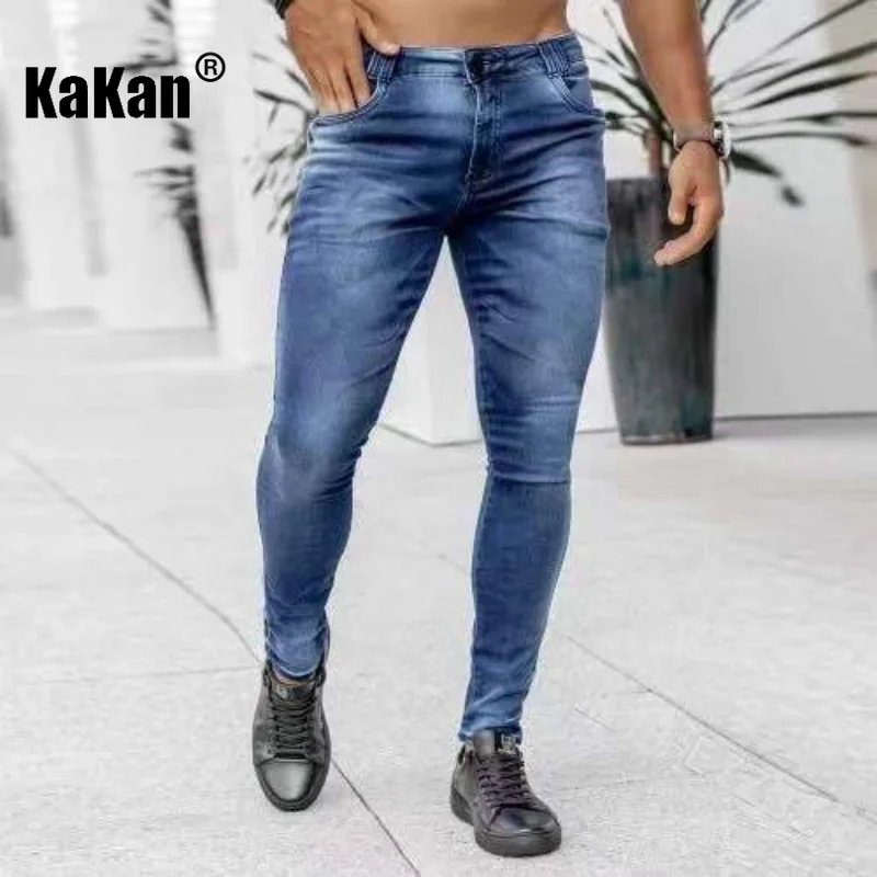 Kakan - Popular New Leg Pants Jeans In Europe and The United States Men's Wear, Black Slim High Waist Solid Color Jeans 016-1968