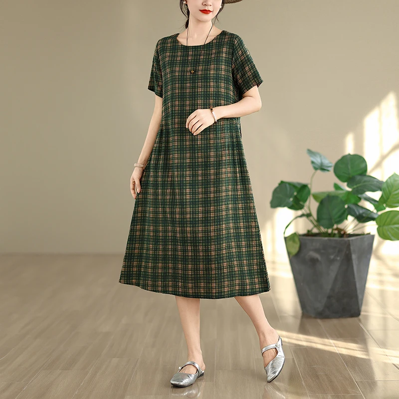 กระโปรงทรงเอเอวสูงสไตล์เรโทรลายชนเผ่าผ้าฝ้ายลินินสำหรับผู้หญิง ทรงเข้ารูป ใส่สบาย เหมาะสำหรับฤดูร้อนและใส่ไปทำงาน