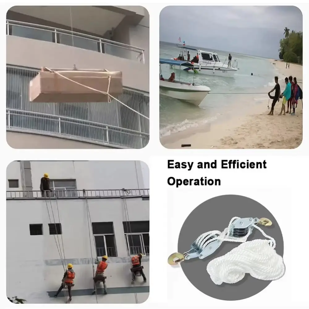 

Heavy Duty Handheld Crane Polyethylene Rope Zinc Alloy Hook Rope Pulley Block 270° Rotatable Durable Lifting Pulley
