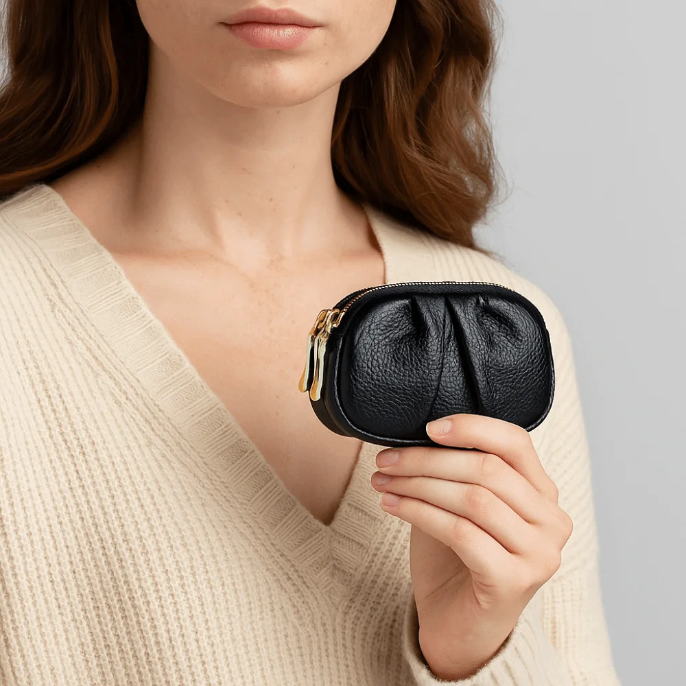 

Clutch Bag Wrinkle Mini Wallet Double-layer Solid Color PU Leather Coin Purse Multifunctional Zipper Short Wallet Key