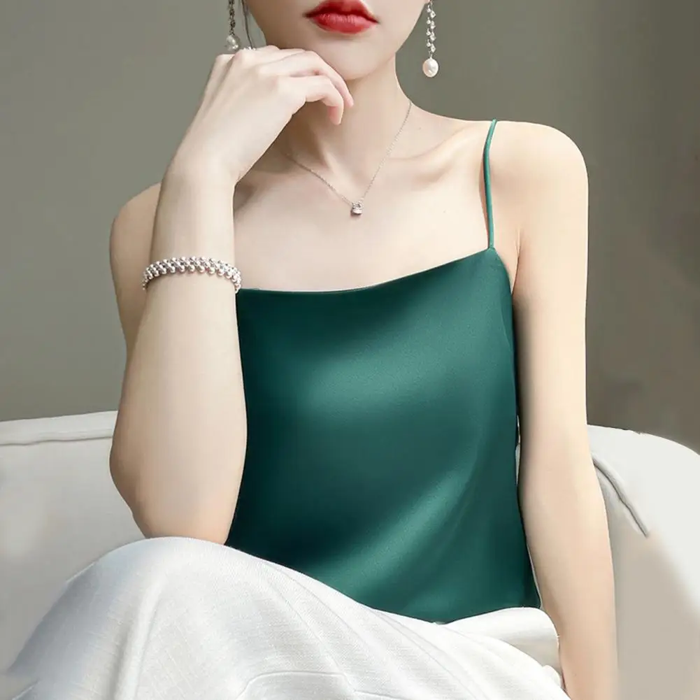 Women Summer Silk Satin Top Camis Tanks Sleeveless Spaghetti Straps Camisoles Strappy Shirts Sexy Tank Tops Ladies Solid Vest