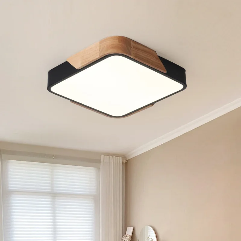 

Macaron LED Ceiling Light Modern Simple Square Wood Grain Ceiling Lamp Living Room Bedroom Balcony Indoor Home Decor Chandelier