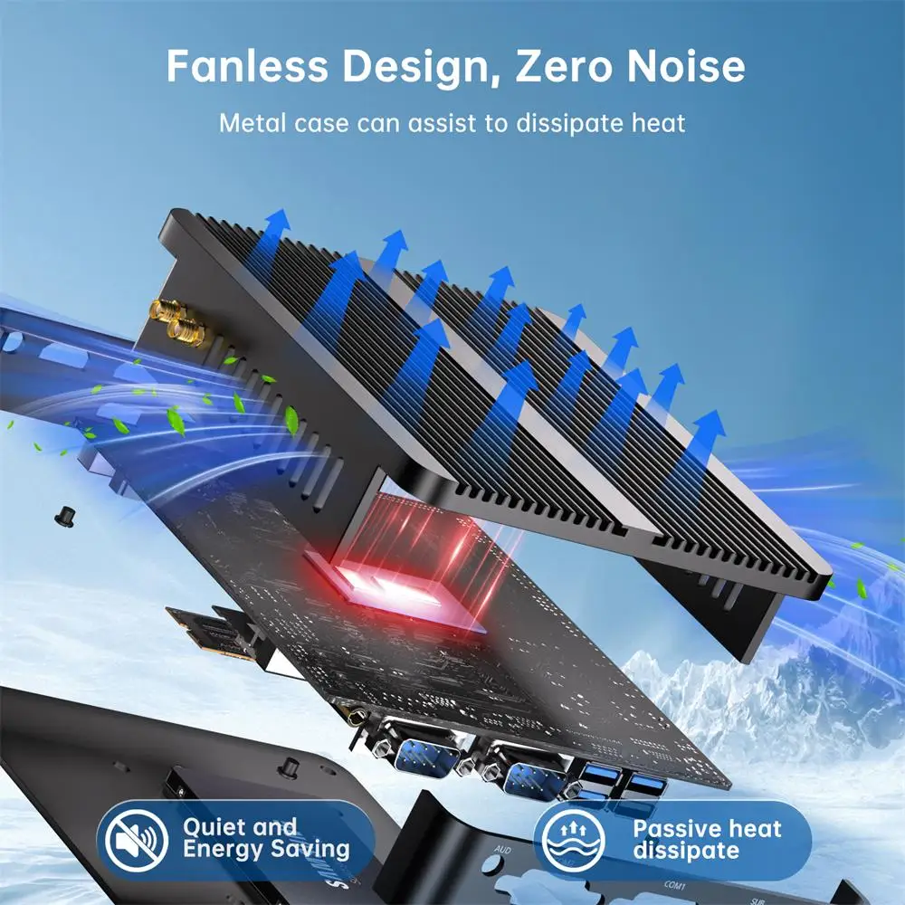 MSECORE MU6 인텔 N100 팬리스 미니 PC 윈도우 11 산업용 컴퓨터 HTPC 사무용 휴대용 PC 4개 USB 포트 2개 COM 포트 2개 LAN 포트 DP 포트 2개 HDMI 포트