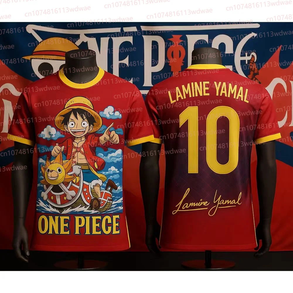 

Spain Football Jersey One Piece T-shirt Men Luffy Football Jersey Lamine Yamal 10 Jersey Football Kit Quick Drying Football Tee