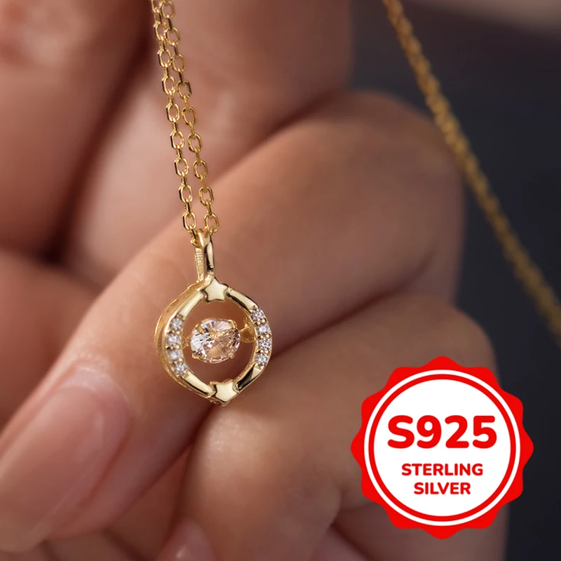

s925 genuine sterling silver jumping round flashing necklace simple temperament necklace women fashion elegant light luxury