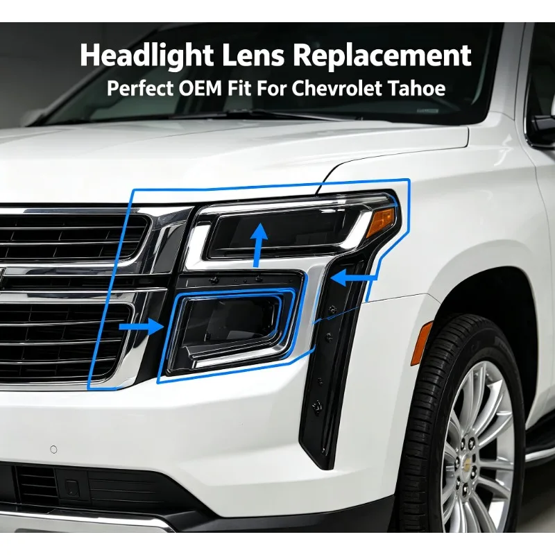Moggic Headlight Lens Cover For Chevrolet Tahoe 2021 2022 2023 Clear Transparent Headlamp Outer PC Shell Replacement