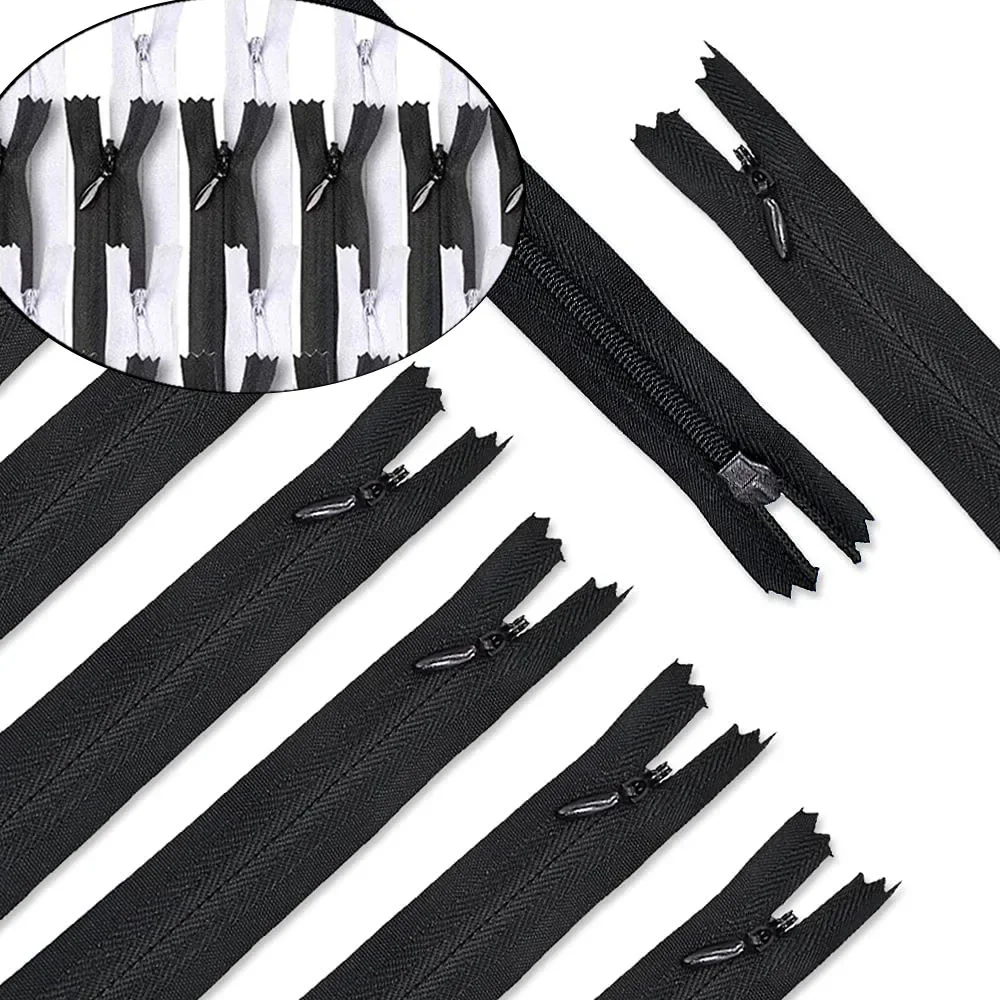 10Pcs 3# 6Inch-24 Inch (15cm-60cm) Invisible Zippers Black White Nylon Coil Zipper Tailor For Handcraft Sewing Cloth Accessorie