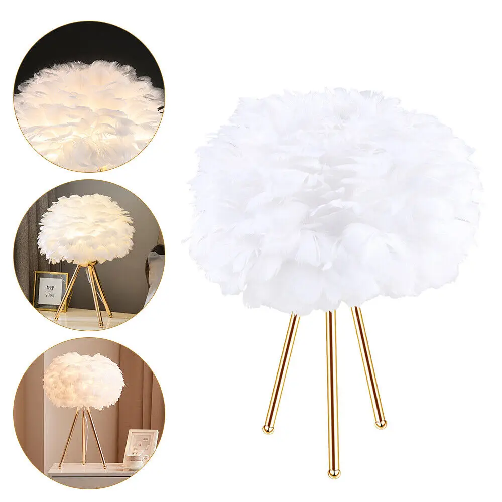 

White Swan Feather LED Table Lamp – Fairy Light for Girls' Bedroom, 110V