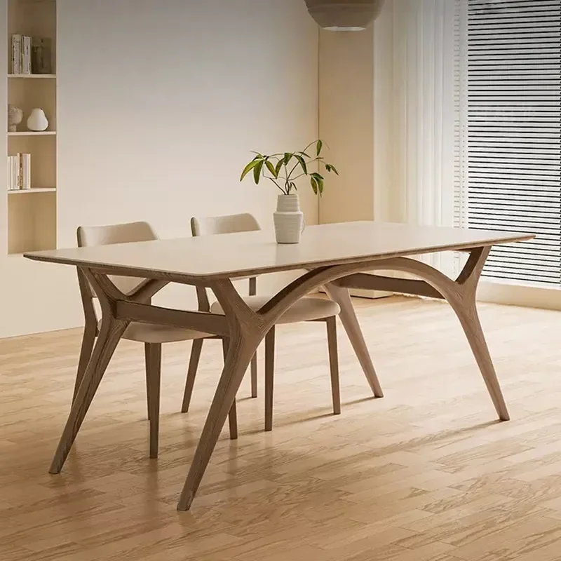 Medieval Solid Wood Dining Table and Chairs Set Modern Simple Ash Wood Rectangular Table for Small Apartment Household