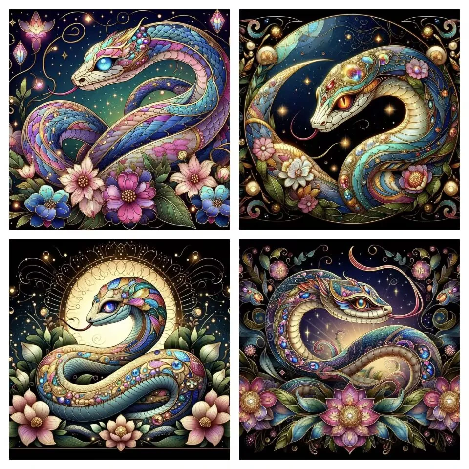 2025 Jewels Diamond Painting Zodiac Snake Flowers Cross Stitch kit Rhinestones Embroidery Animal Mosaic Handicraft Home Decor