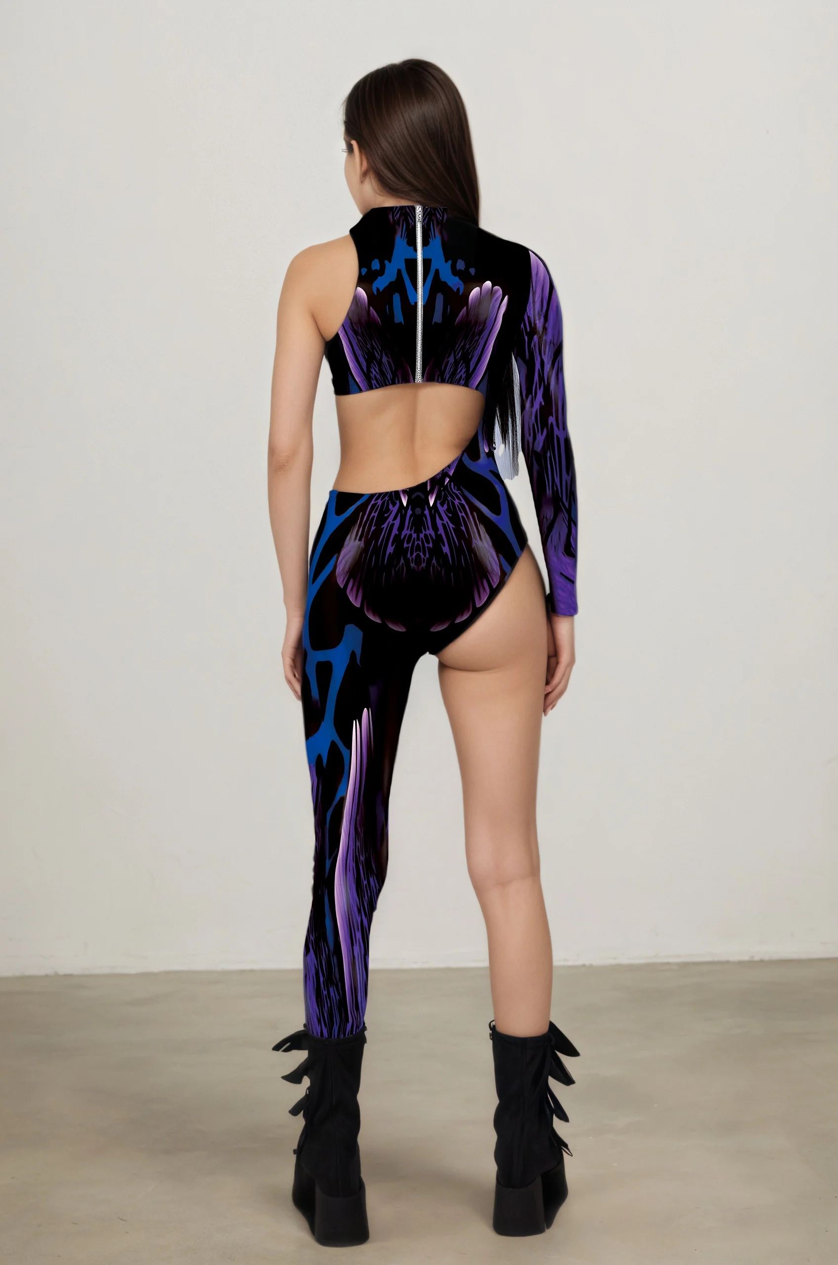 IOOTIANY Bunter Asymmetrischer Urlaubs-Bodysuit Kostüm Party Performance Jumpsuit Sexy Ausgeschnittener High-Grip Strandanzug Badeanzug – Detail 3
