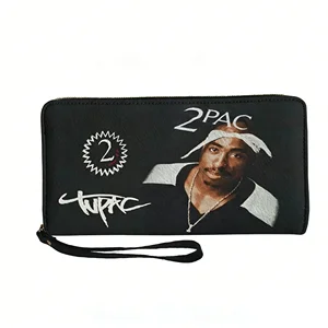 Tupac Rapper 2Pac Custom Wallet Purse Hip hop singer Mens Womens Zipper Long Wallets Double Print  Portable Wallet Gift Bag
