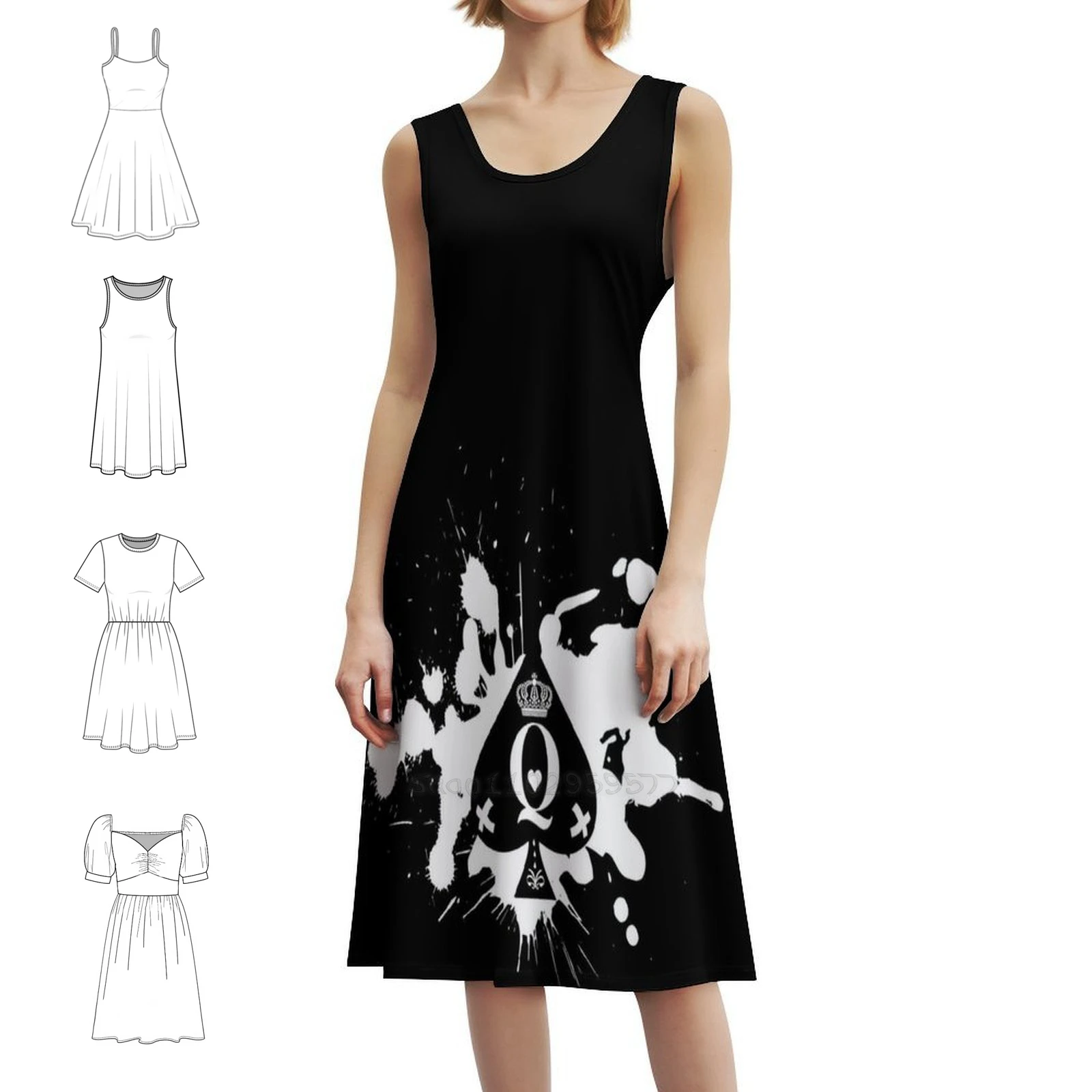 فستان ملكة الأشياء بأسمائها الحقيقية البوهيمي بدون أكمام متعدد الطباعة لحفلات العطلات على الشاطئ فستان ملكة بأسمائها الحقيقية ملمس محظوظًا للنساء