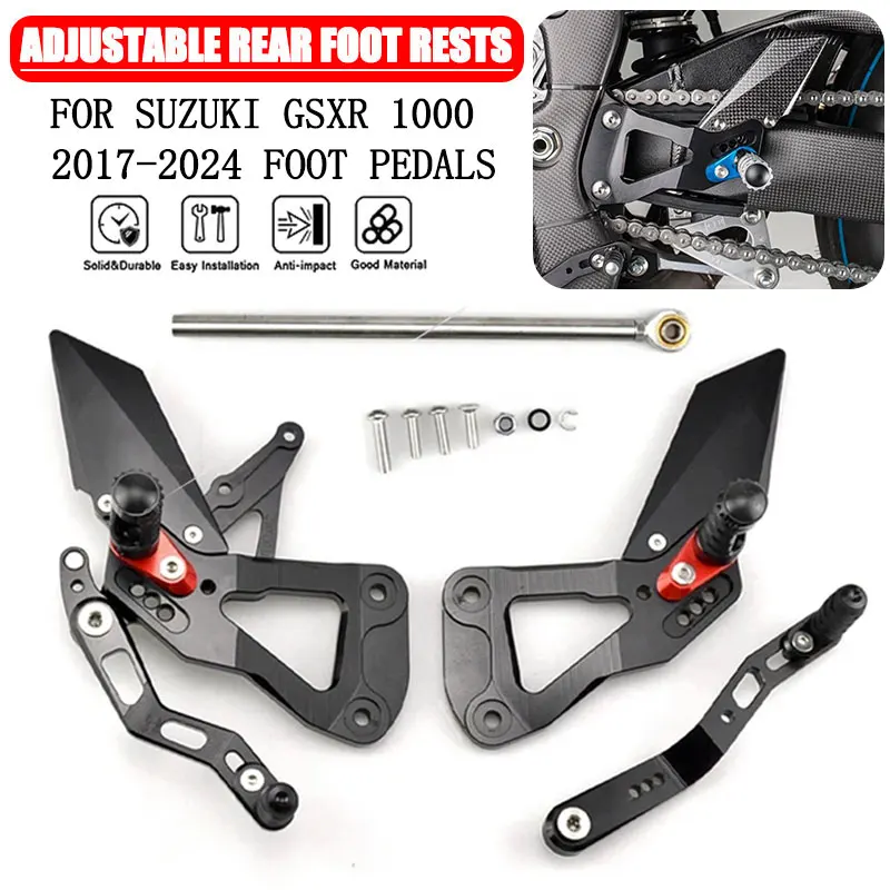 For SUZUKI GSXR 1000 2017-2024 Rear Sets Heighten Pedal Adjustable Rearsets FootPegs Shift Lever Brake