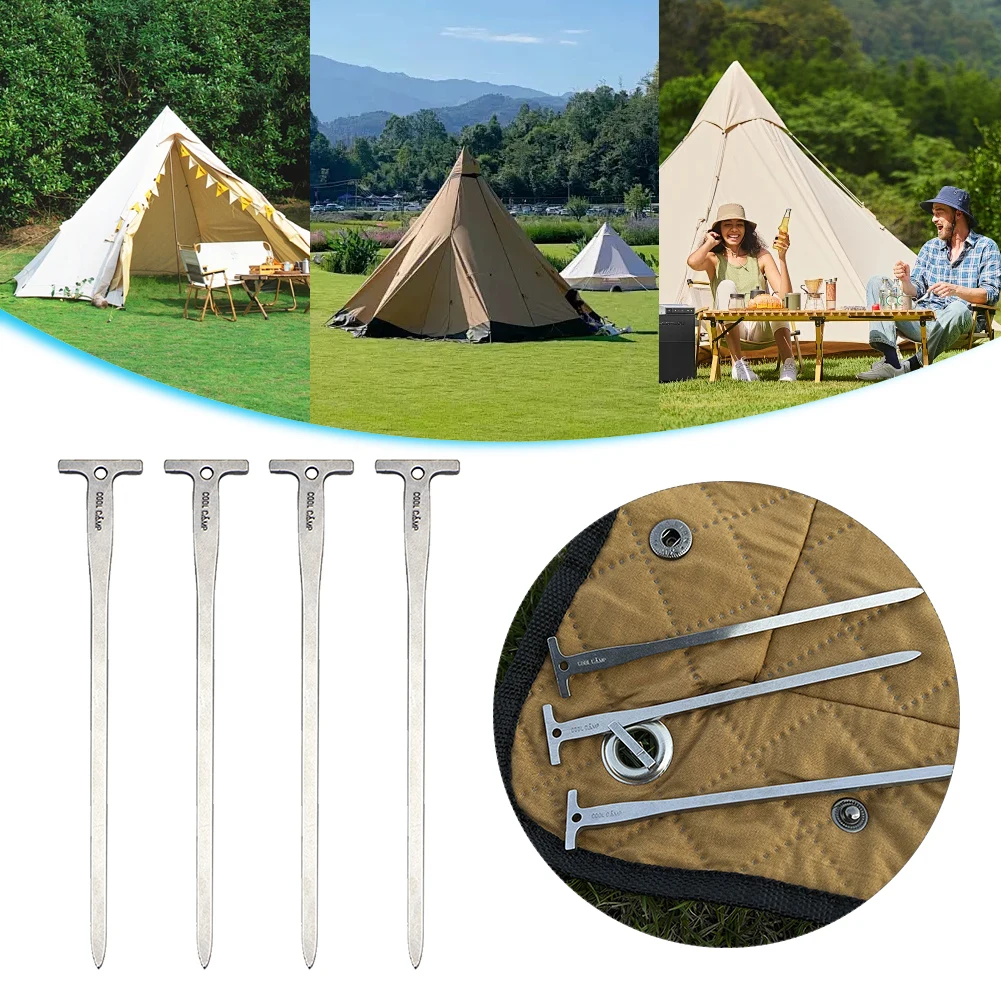 4Pcs 12cm Camping Tent Pegs with Hole Tent Ground Stakes Stainless Steel Metal Tent Pegs for Camping Canopy Awning