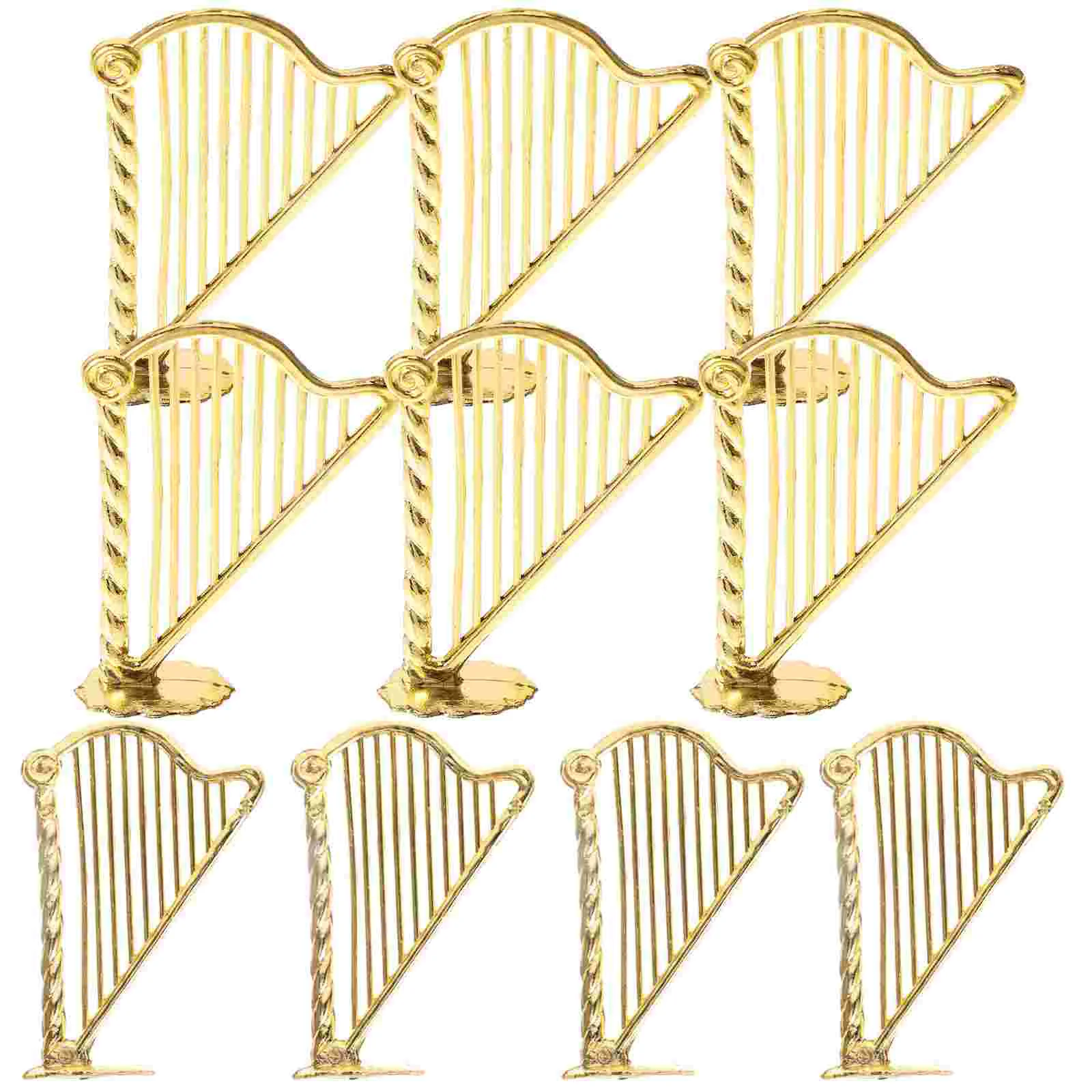 10 Pcs Xmas Tree Musical Instrument Christmas Hanging Ornament Fairy Lights Miniature Dollhouse Harp Golden Plastic