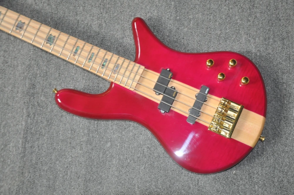 Pink 4 Strings Electric Bass Guitar with Neck Through Body,Gold Hardware,Provide customized service view 2