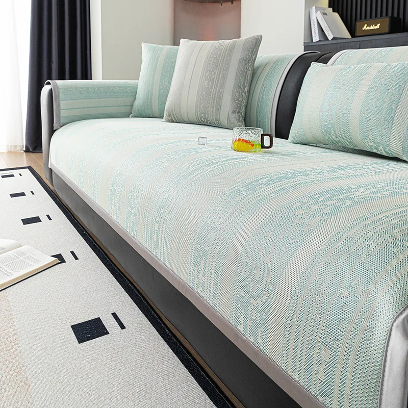

Summer Cooling Sofa Cushion Solid Color Geometric Printing Sofa Cover for Living Room Dustproof Anti-Skid Armrest Towel