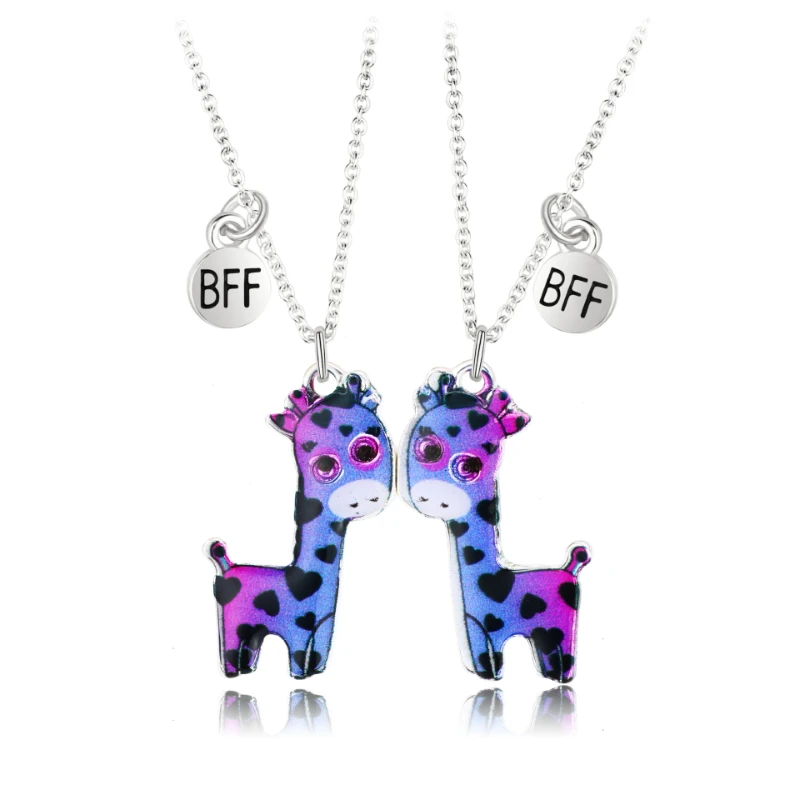 New Cute Cartoon Pendant Chain Best Friends Magnet Necklace BFF Friendship Children\'s Jewelry Gift for Girls 2Pcs