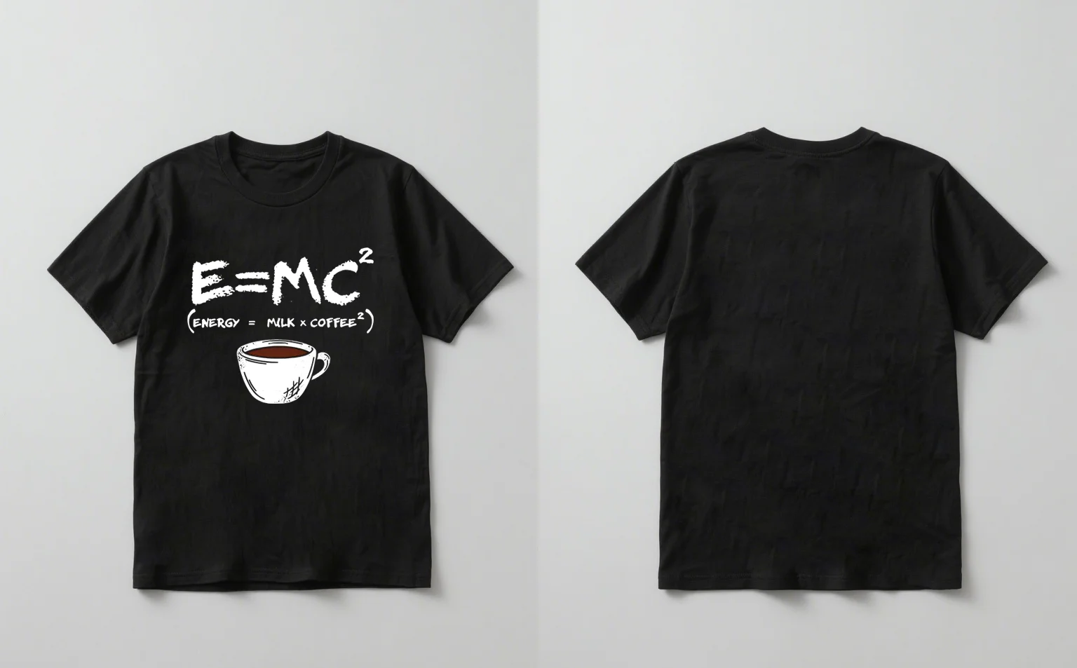 

2025 New Trendy E Equals MC Squared Coffee Print Short Sleeve T Shirt Casual Unisex