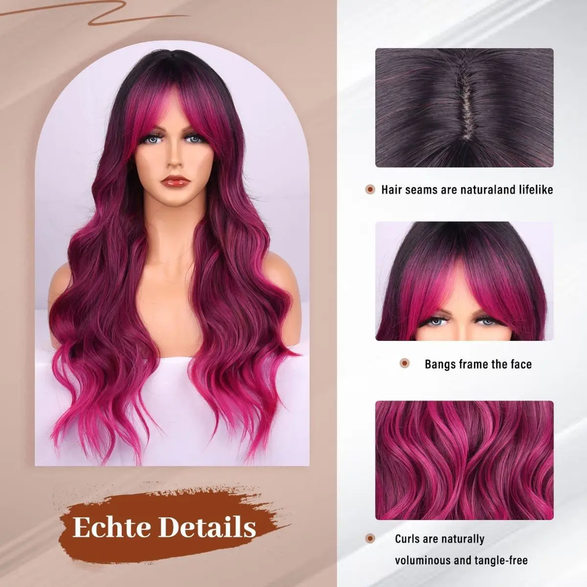 Anxin Fashionable Long Layered Curly Natural Wave Straight Style Ombre Synthetic Hair Wig For Girl Daily Use