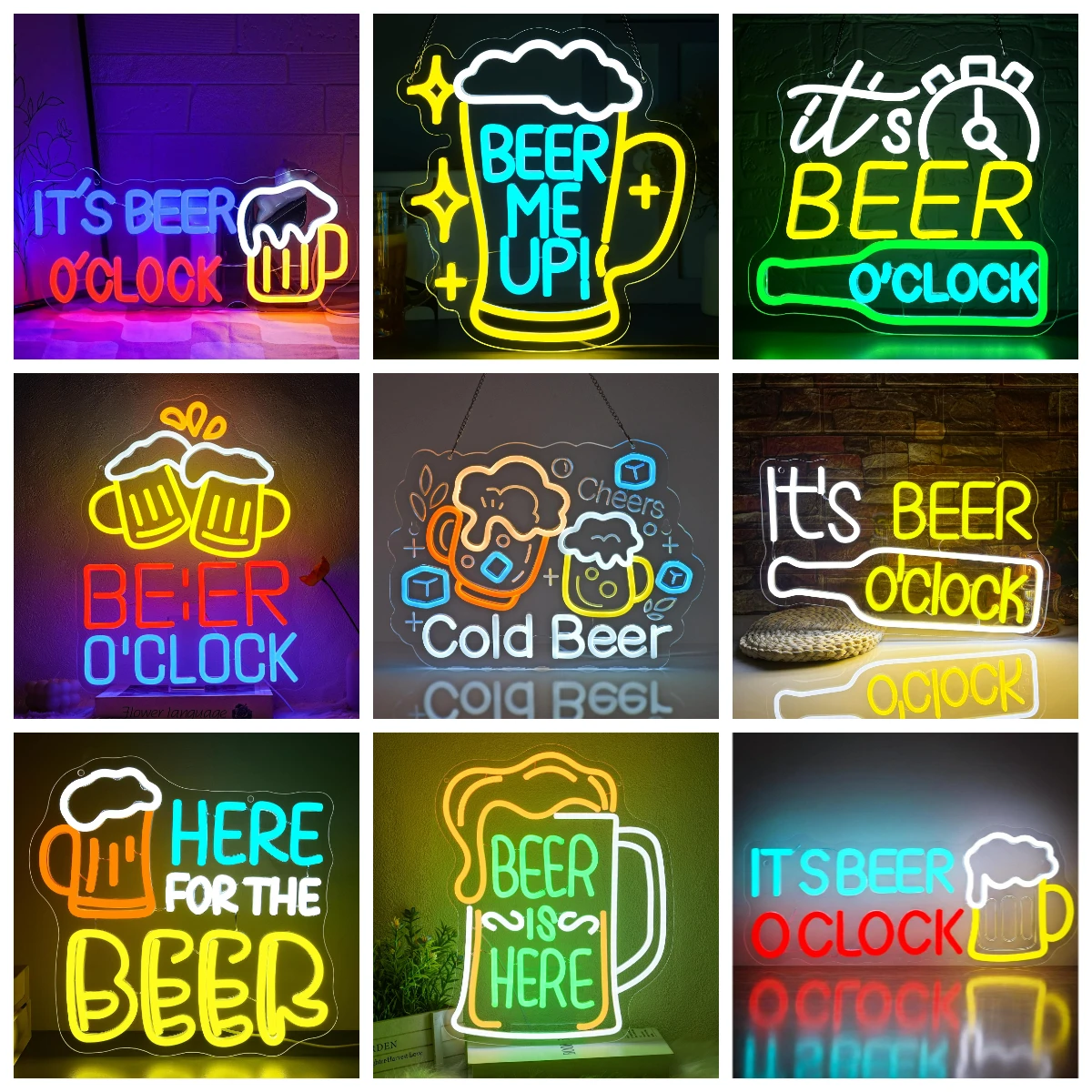It's Beer O'Clock Neon Sign USB Dimmable LED Lights for Man Cave Garage Patio Home BAR Pub Nightclub Restaurant Wall Decor