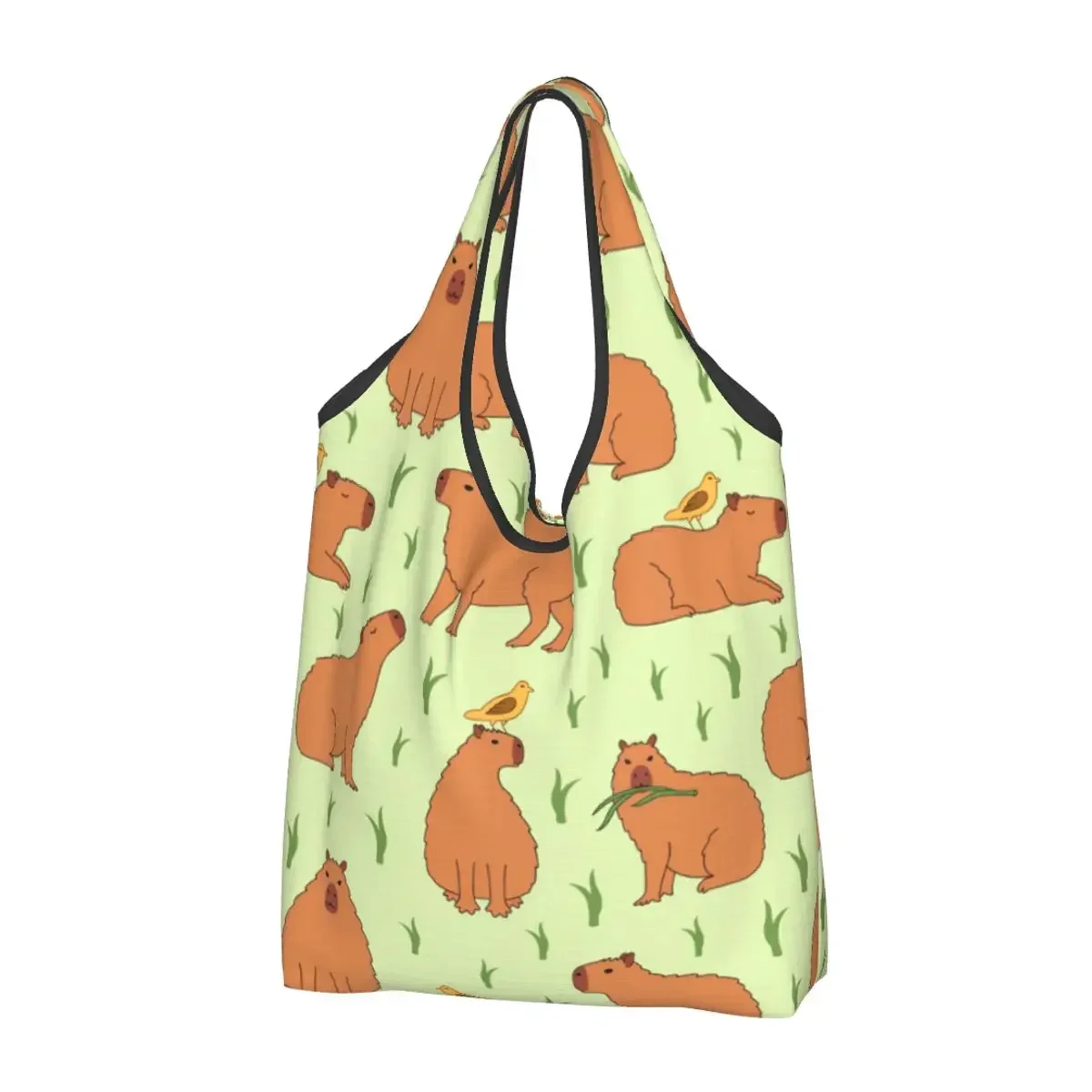 Capybara Seamless Pattern Large Reusable Bags Shopping Machine Washable Foldable Cute Grocery Bags 50lb Heavy Duty Tote Bags