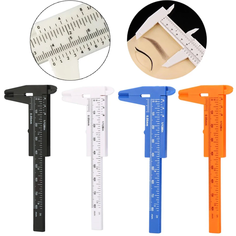 Plastic Caliper Eyebrow Guide Ruler Double Scale Sliding Gauge Reusable Tattoo Permanent Makeup Eyebrow Eyelash Measuring Ruler