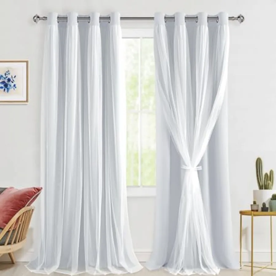 

out Curtains with Sheer, Thermal Insulated Privacy Double Layer Grommet Window Curtains for Bedroom, Living Room, Nursery, 2 Dr
