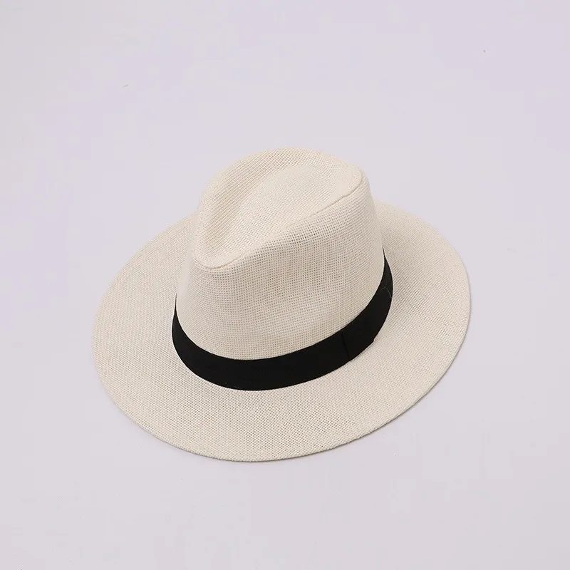 Sombrero de Paja Natural Estilo Canotier para Verano, Ala Plana, Protección Solar, para Hombre y Mujer, Estilo Británico Vintage, Fedora, Gorra de Playa, Sombrero Panamá Jazz