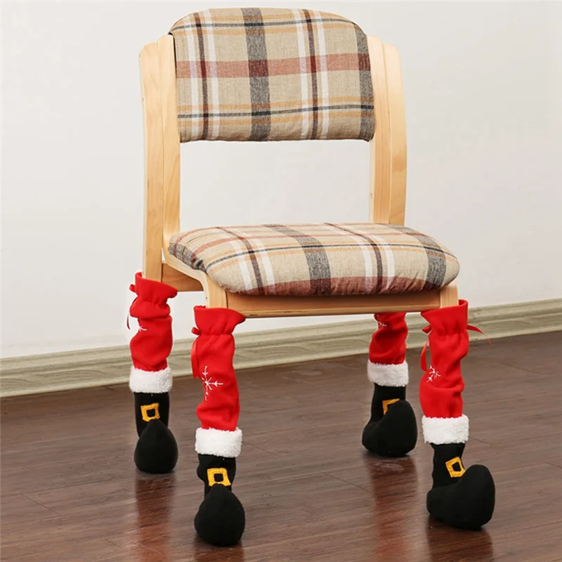 

High Quality-Christmas Furniture Socks Chair Leg Cover Floor Protectors Xmas Feet Sleeve Decor Santa Table Leg Chair Foot Covers