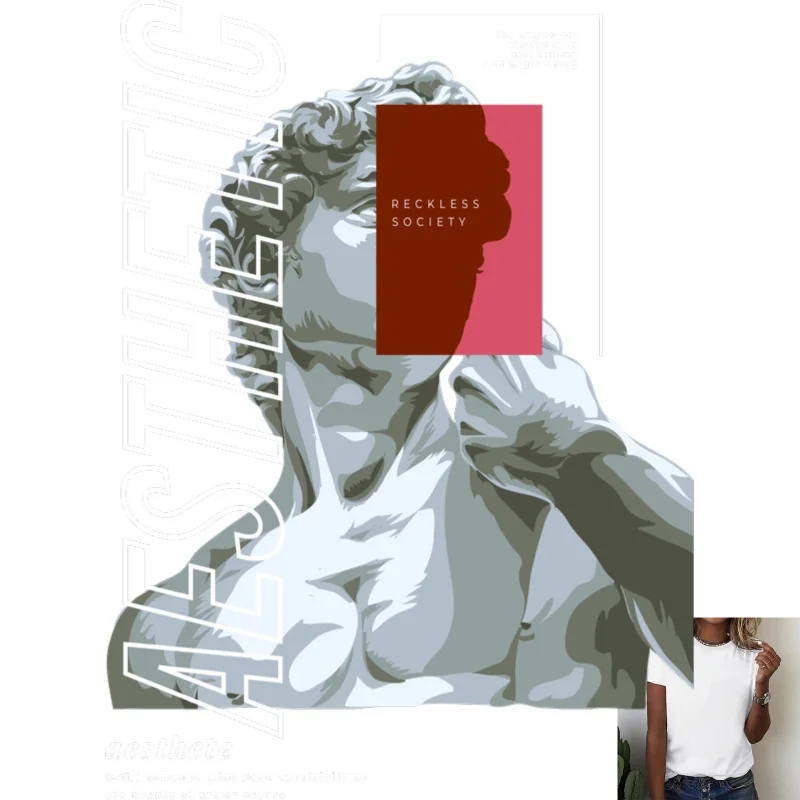 Art Sculpture Print Heat Transfer White Ink Iron - on Patch, Retro Aesthetic Style, Suitable for T - shirts/Canvas Bags, Casual