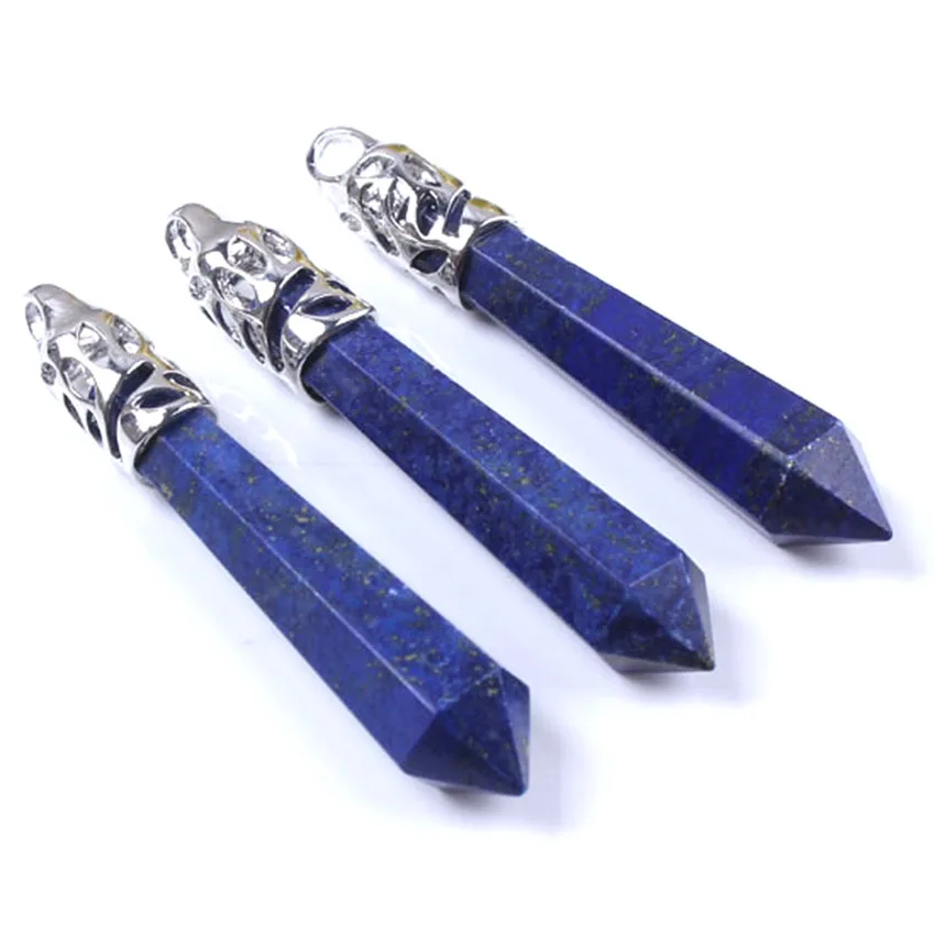 Healing Crystal Pendulums For Dowsing Divination Natural Amethyst Quartz Lapis Lazuli Hexagon Stone Pendulum Pendule Pendant